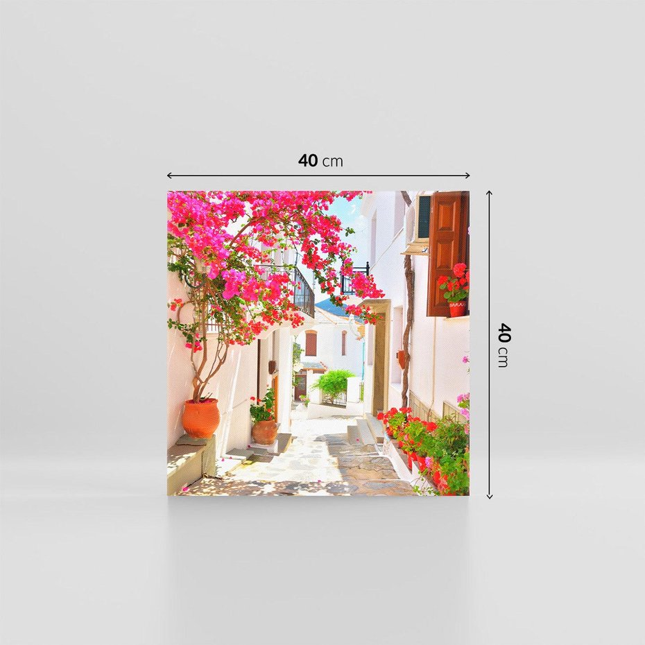 Obraz na płótnie 40x40 - Kwiatowa uliczka wakacji - kwiaty, uliczka