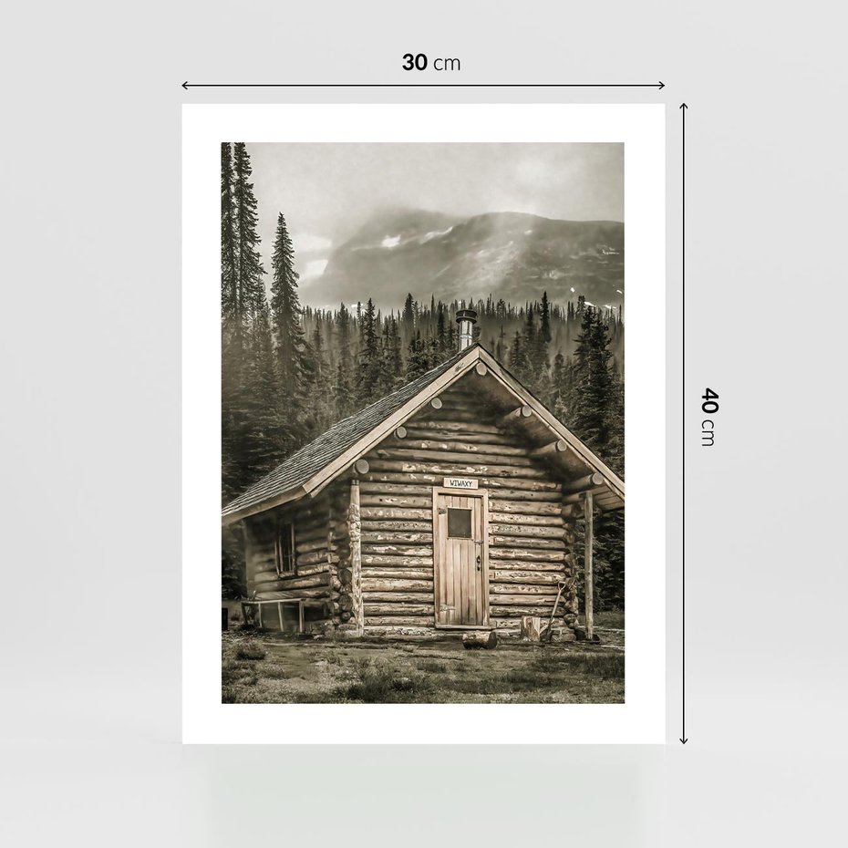 Plakat bez ramy 30x40 - Urok Drewnianej Chatki w Górach - chatka w górach, drewniany domek