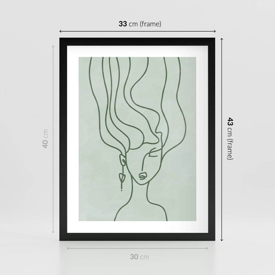 Plakat w ramie 30x40 - Spokojne Objęcia Natury - abstrakcja, zielony szkic - rama czarna