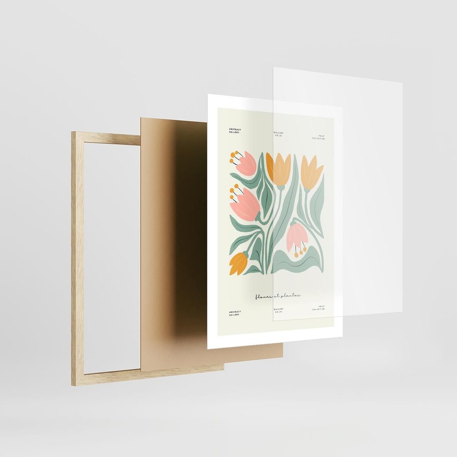 Plakat w ramie 50x70 - Tajemnicza Aura - kwiaty, nowoczesna abstrakcja - rama drewno