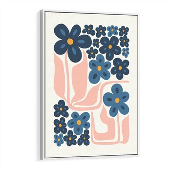 Obraz w ramie 80x120 - Niebieskie Refleksje - niebieskie kwiaty, niezapominajki - rama biała