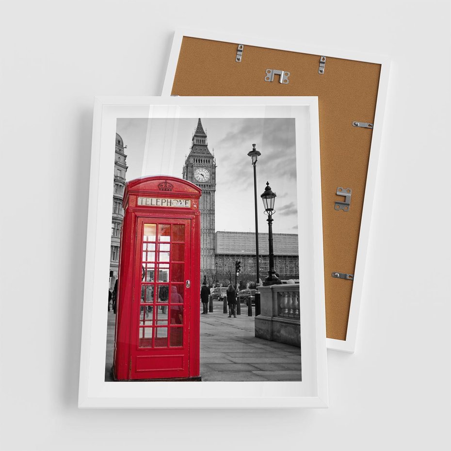 Plakat w ramie 50x70 - Budka w Londynie - Londyn, budka - rama biała