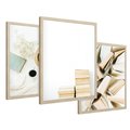 Zestaw obrazy w ramie 50x70 galeria - Książki, kawa, kapeusz - rama drewno