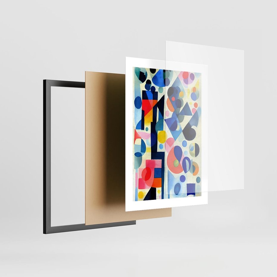 Plakat w ramie 30x40 - Księga Akwarelowych Przeniknięć - abstrakcyjny obraz, różne kolorowe kształty - rama czarna