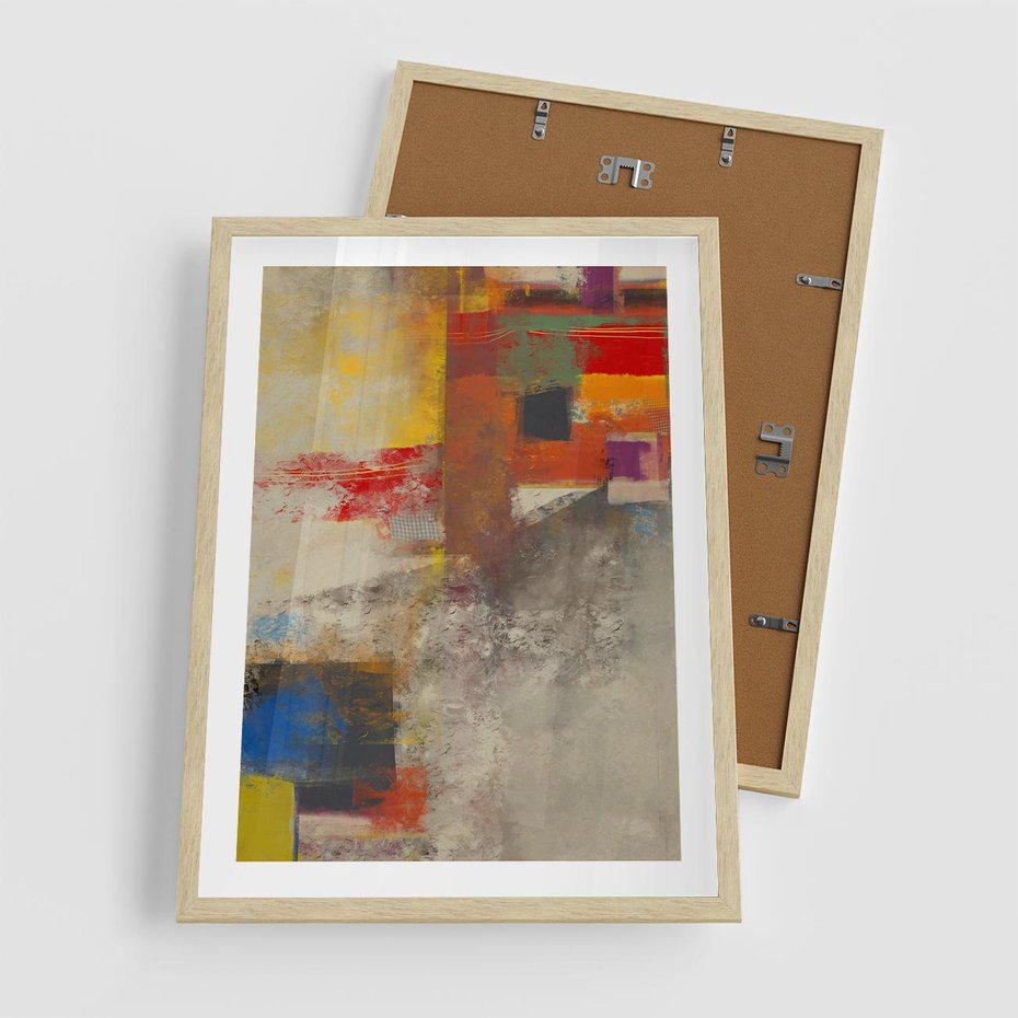 Plakat w ramie 50x70 - Abstrakcja olejna - kształty i kolory - abstrakcja, olejna - rama drewno