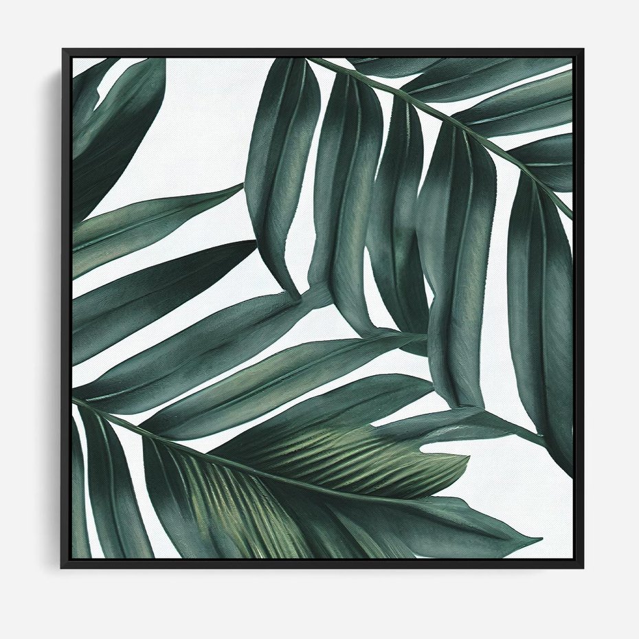 Obraz w ramie 50x50 - Ruchome liście czasu - liście palmy, tropikalne - rama czarna