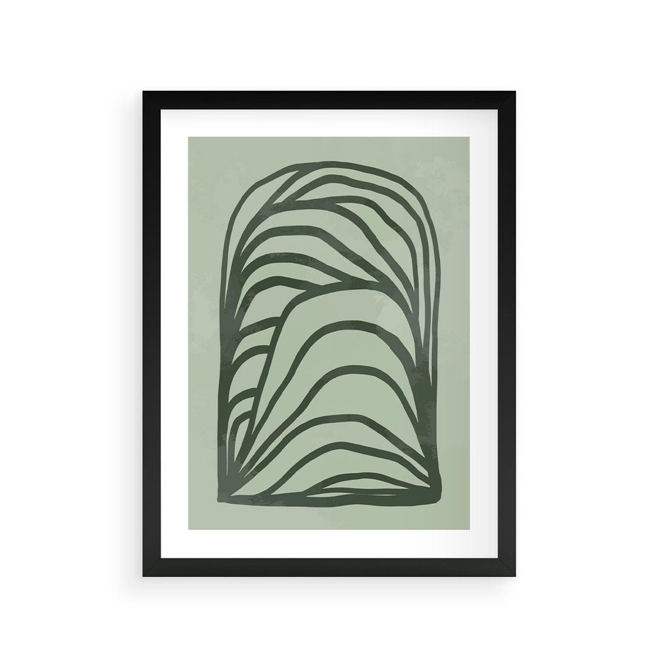 Plakat w ramie 30x40 - Zielonkawy Uścisk Natury - abstrakcyjny zielony motyw, skandynawski design - rama czarna