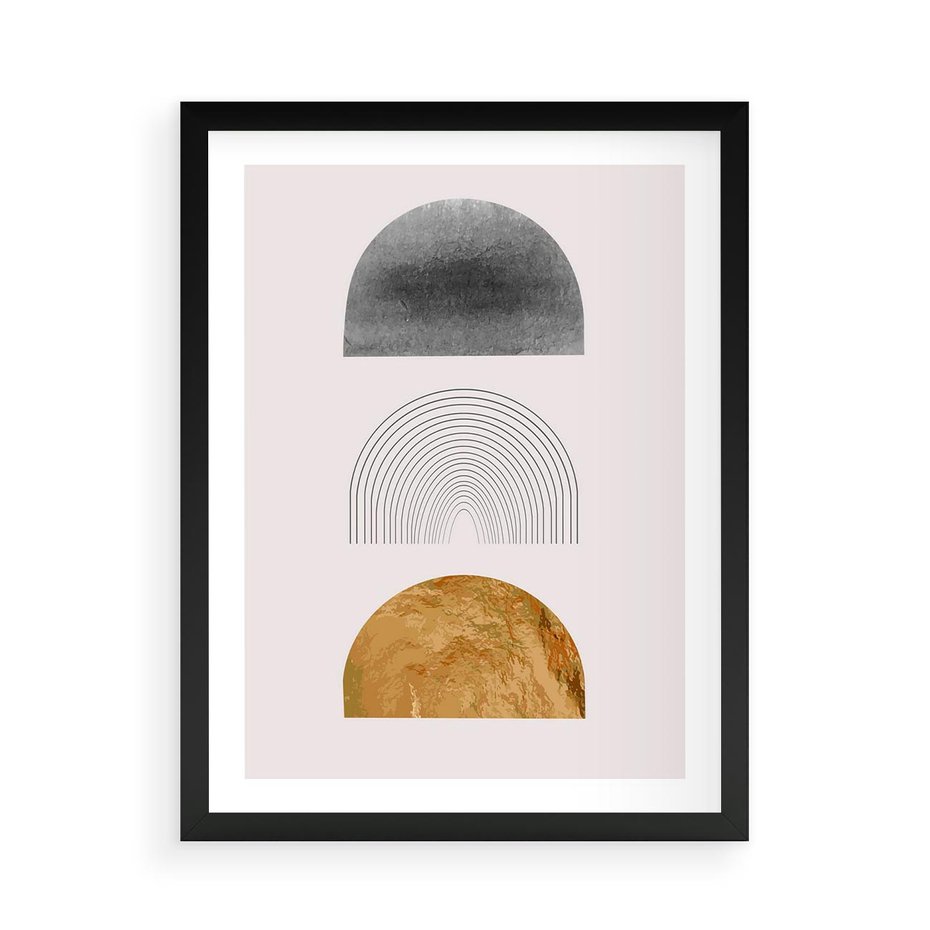 Plakat w ramie 50x70 - Piękno wGeometrycznych Kształtach i Złocie - nowoczesna geometryczna grafika, złote elementy - rama czarna