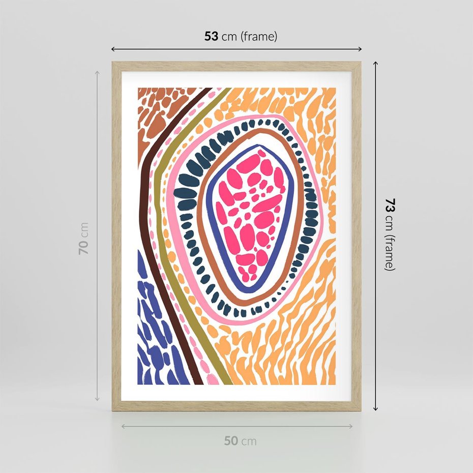 Plakat w ramie 50x70 - Rozchlapane Wizje - kolorowe wzory, tęczowe żywe kolory - rama drewno