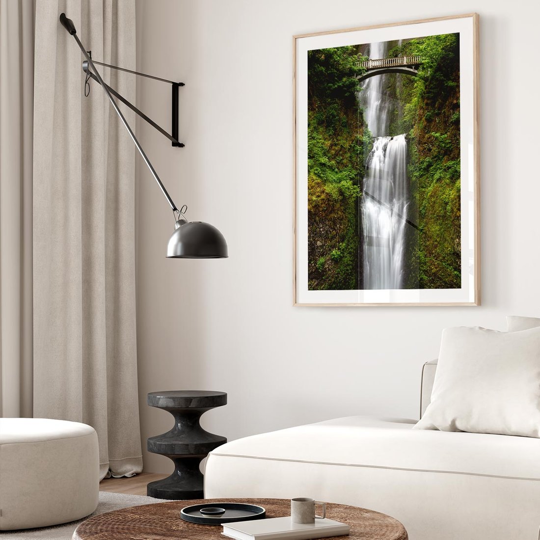 Plakat w ramie 50x70 - Siła i Urok Natury - wodospad, las - rama drewno
