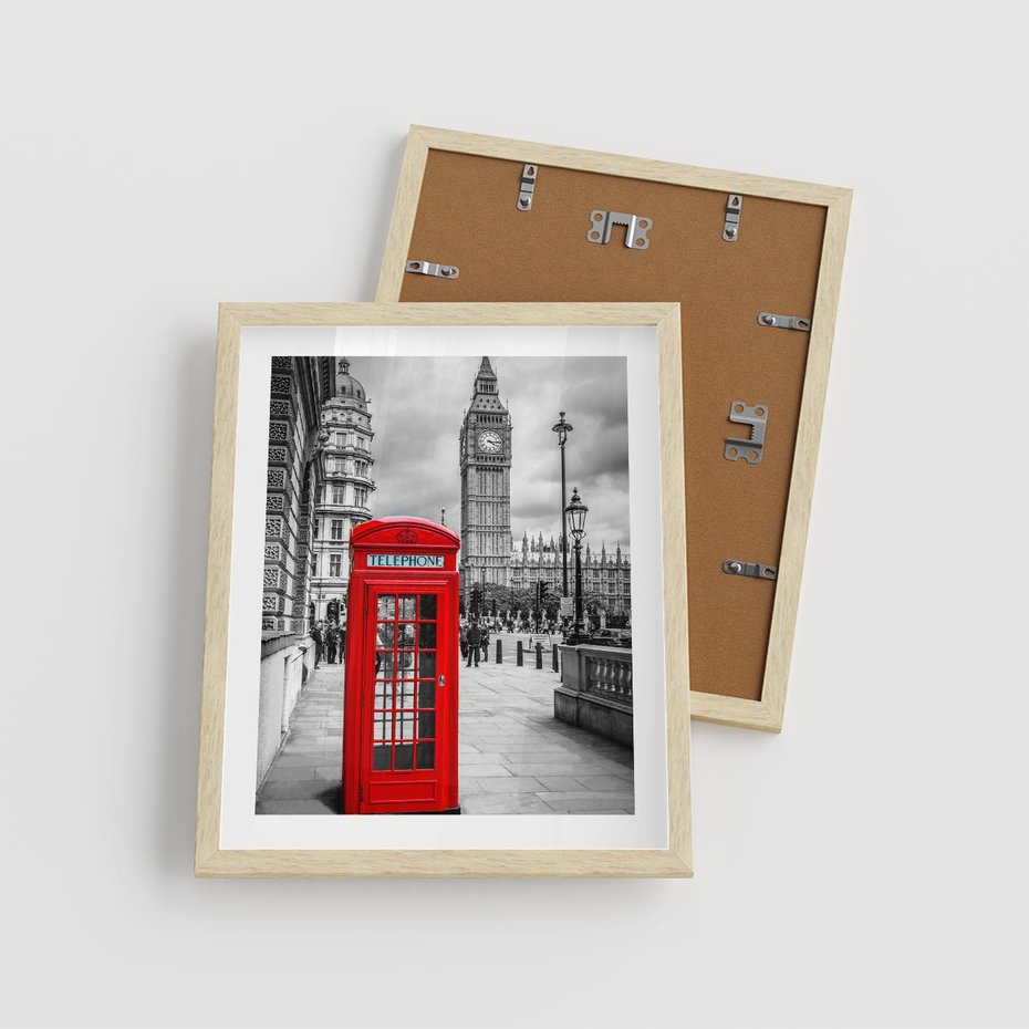 Plakat w ramie 40x50 - Budka telefoniczna w Londynie - budka, Londyn - rama drewno