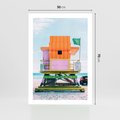 Plakat bez ramy 50x70 - Plaża Miami w Słoneczny Dzień - domek ratownika, kolorowy