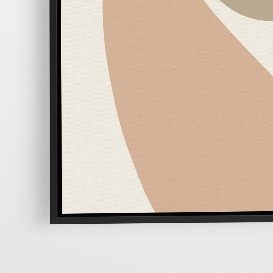 Obraz w ramie 50x50 - Beżowa Synergia - beżowa abstrakcyjna kompozycja, czarny akcent - rama czarna
