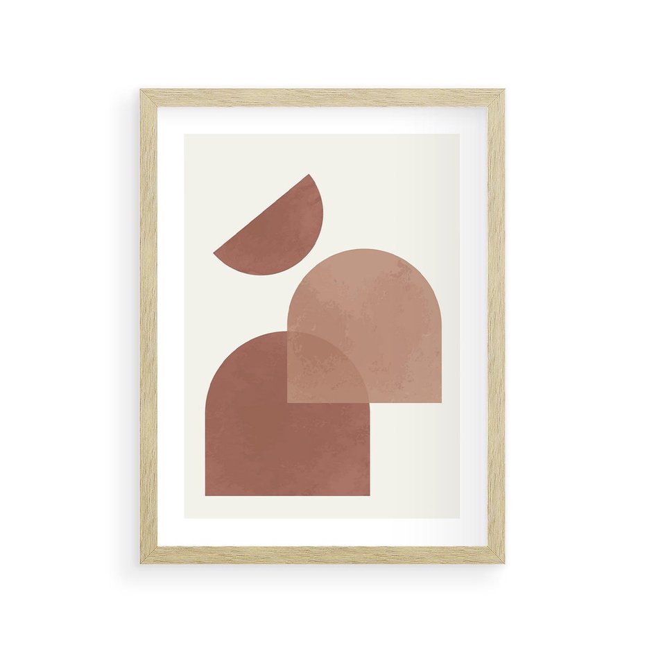 Plakat w ramie 30x40 - Harmonijne Widoki - abstrakcyjne geometryczne kształty, odcienie brązu i beżu - rama drewno