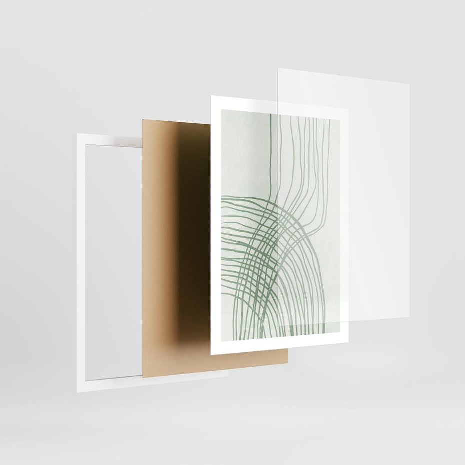 Plakat w ramie 50x70 - Migotliwa Spokojna Zieleń - zielony plakat, abstrakcyjne splątane linie - rama biała