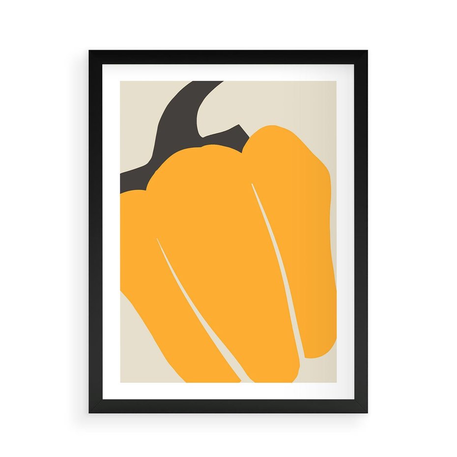 Plakat w ramie 50x70 - Migocące Formy - abstrakcyjny minimalistyczny obraz, żółta papryczka - rama czarna