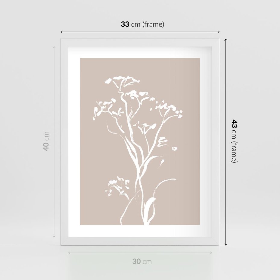 Plakat w ramie 30x40 - Harmonijne Mini Boho - minimalistyczny delikatny obraz, beżowe odcienie - rama biała