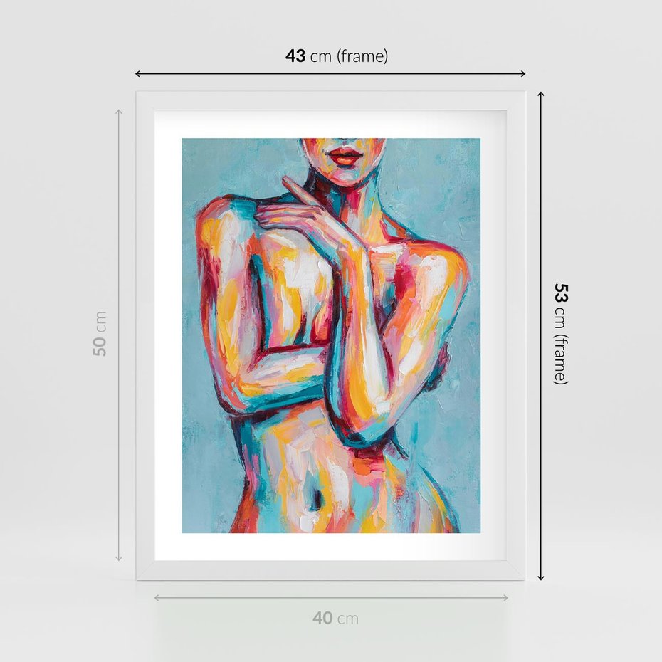 Plakat w ramie 40x50 - Nagie Natchnienie - obraz olejny, naga kobieta - rama biała