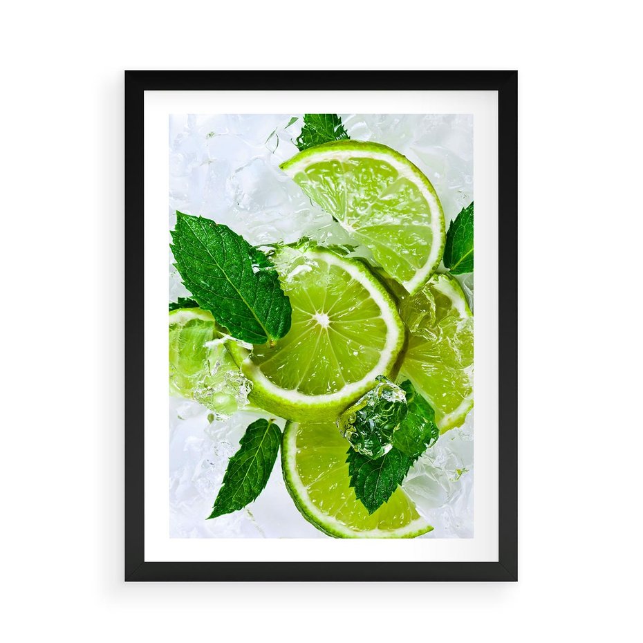 Plakat w ramie 50x70 - Ożywczy duet limonek i cytryn - limonki, cytryny - rama czarna