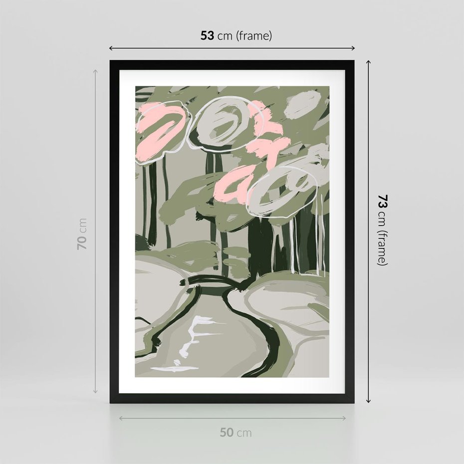 Plakat w ramie 50x70 - Leśny Zakątek - pastelowy krajobraz, nowoczesny plakat - rama czarna