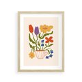 Plakat w ramie 30x40 - Kolorowe Granice - kwiaty w filizance, abstrakcja - rama drewno