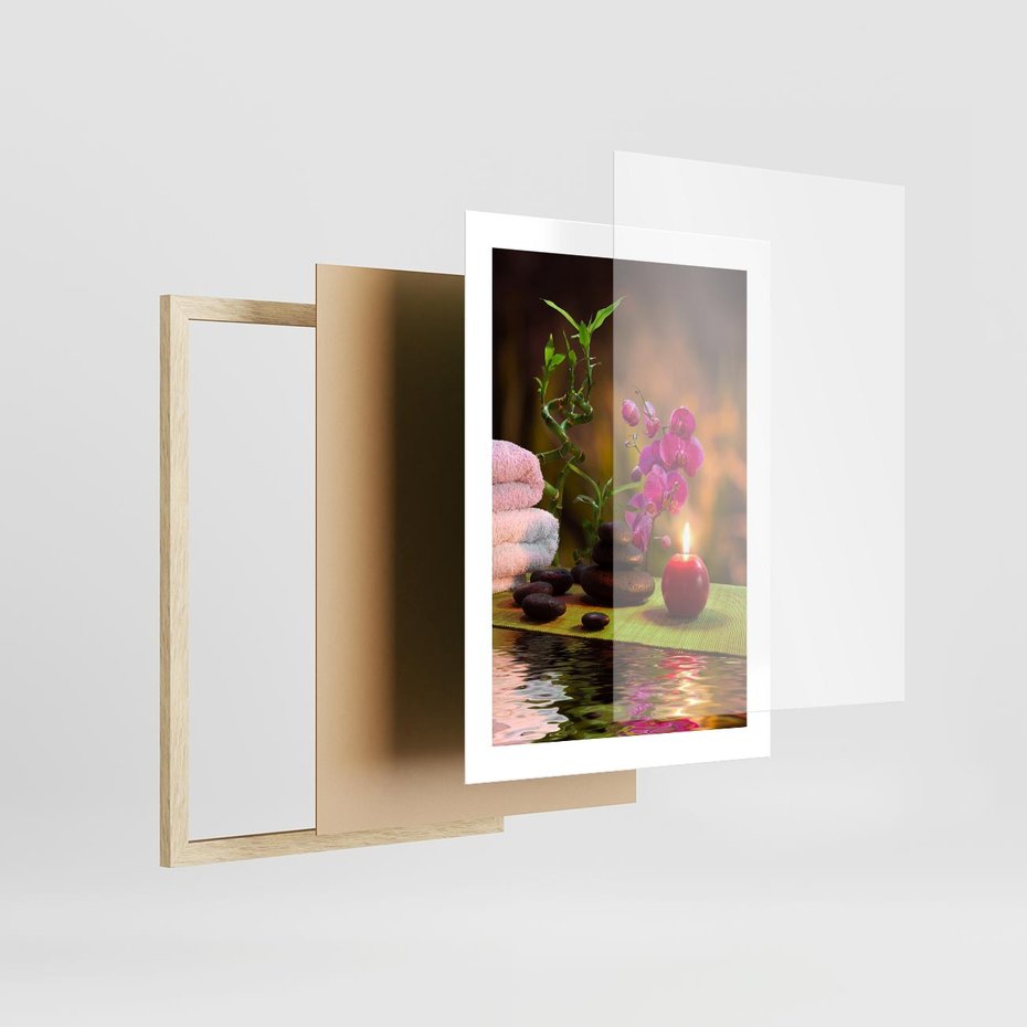 Plakat w ramie 30x40 - Światło Świecących Kwiatów w Spa - spa, świaca - rama drewno