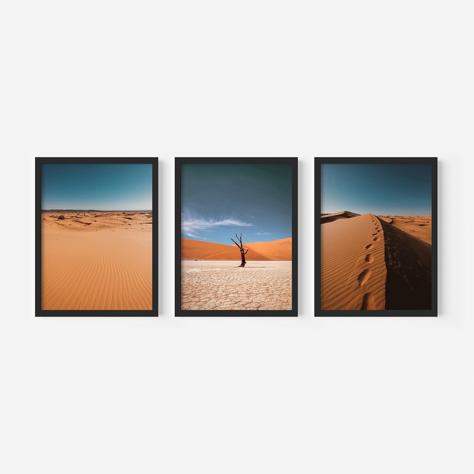Zestaw obrazy w ramie 50x70 galeria - Pustynia, tryptyk, plakaty - rama czarna