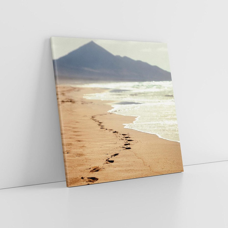 Obraz na płótnie 40x40 - Ślady stóp na plaży - plaża, ślady