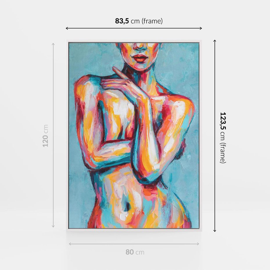 Obraz w ramie 80x120 - Nagie Natchnienie - obraz olejny, naga kobieta - rama biała