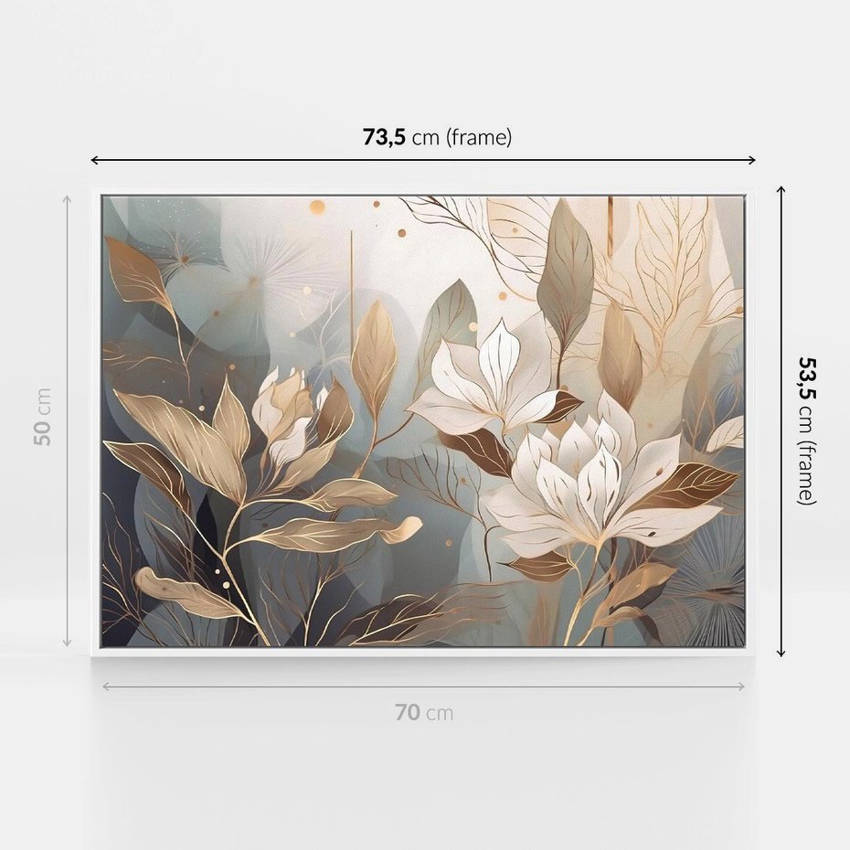 Obraz w ramie 70x50 - Ekspresjonistyczny deszcz uczuć - grafika, złote kwiaty - rama biała