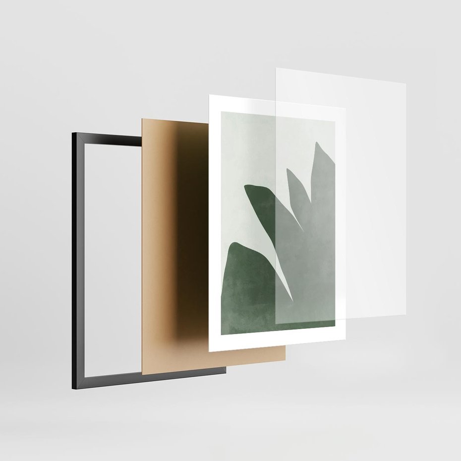 Plakat w ramie 30x40 - Oaza Harmonii - abstrakcyjny kształt, zielony plakat - rama czarna