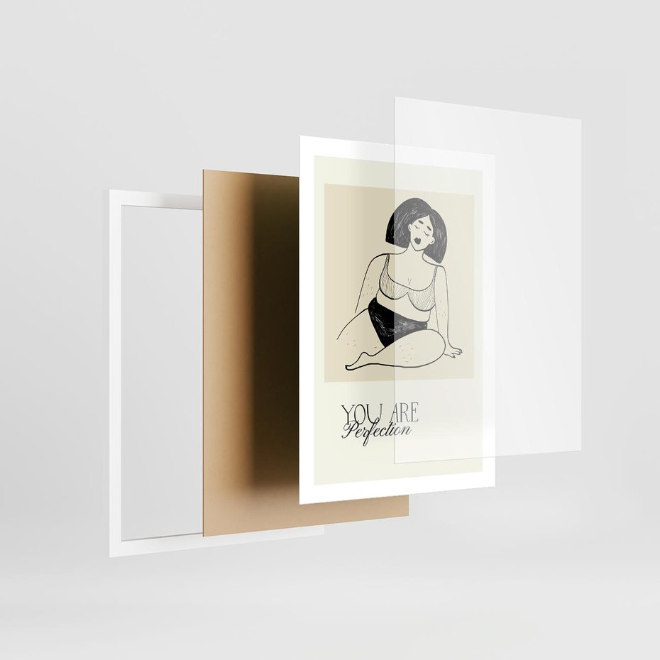 Plakat w ramie 50x70 - Harmonia Kształtów Bez Granic - siła kobiecości, rysunek - rama biała