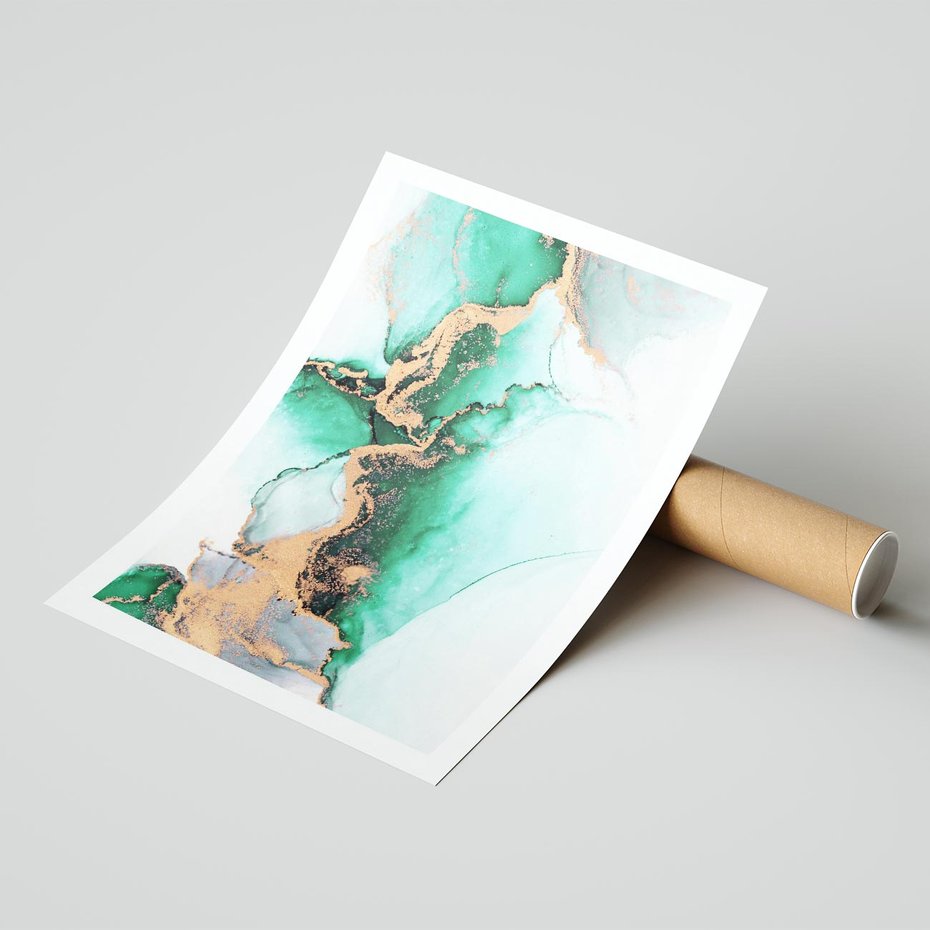 Plakat bez ramy 21x30 - Marmur, Zieleń i Złoto - marmur, zieleń i złoto