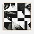 Obraz w ramie 50x50 - Harmonia świateł i cieni - abstrakcja czarno biała, geometria - rama drewno