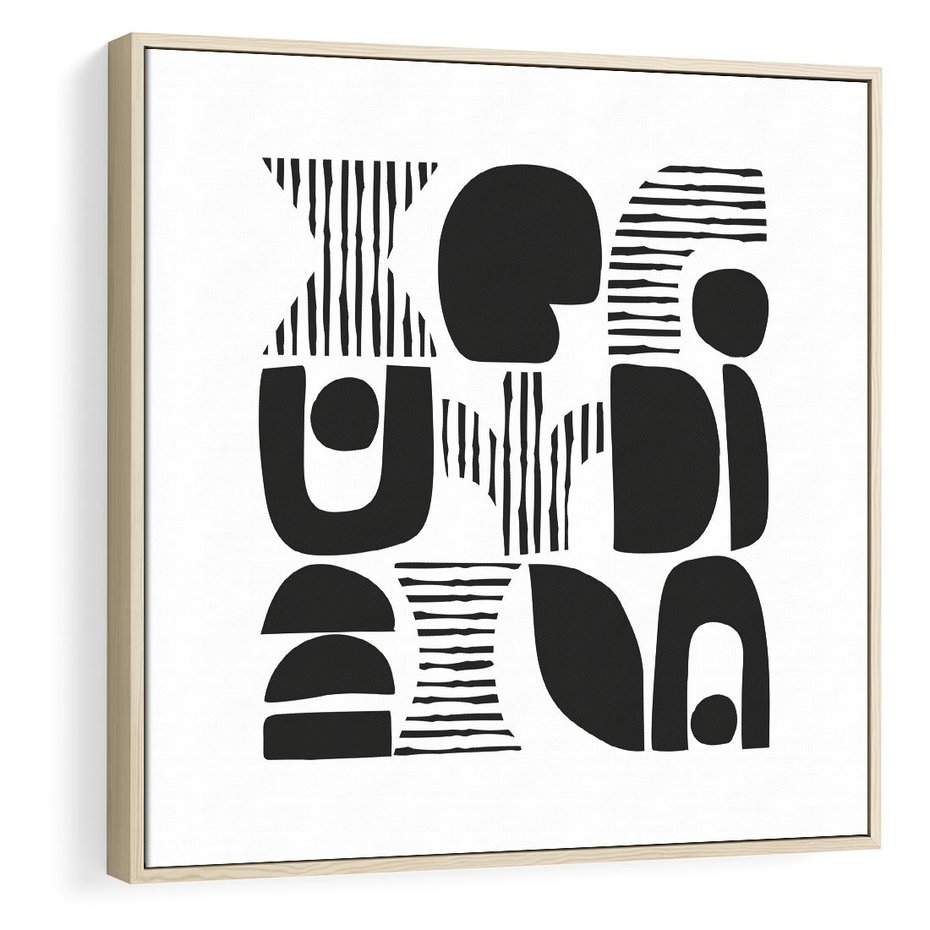 Obraz w ramie 50x50 - Taniec Dziwacznych Kresek - minimalistyczny plakat, czarno biały - rama drewno