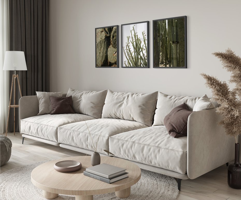 Zestaw obrazy w ramie 40x50 galeria - Kaktusy, sukulenty, opuncja, boho - rama czarna