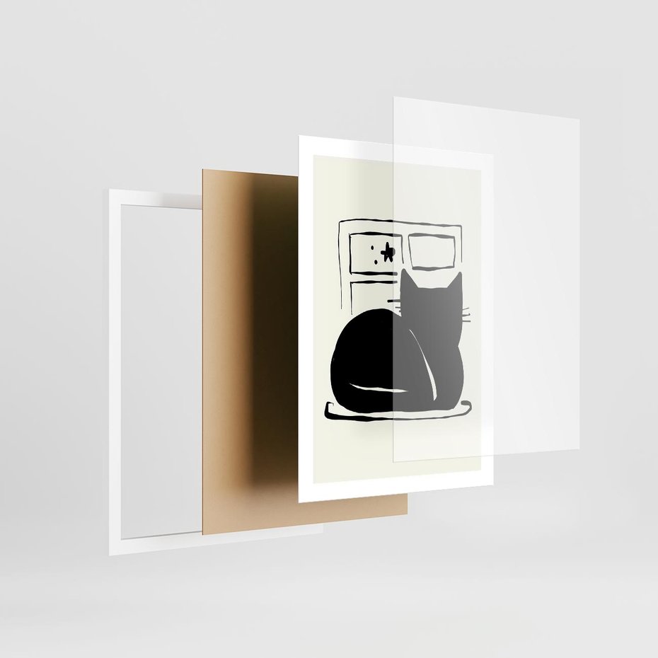 Plakat w ramie 50x70 - Czarny Kot: Prosta Elegancja - grafika, minimalizm - rama biała