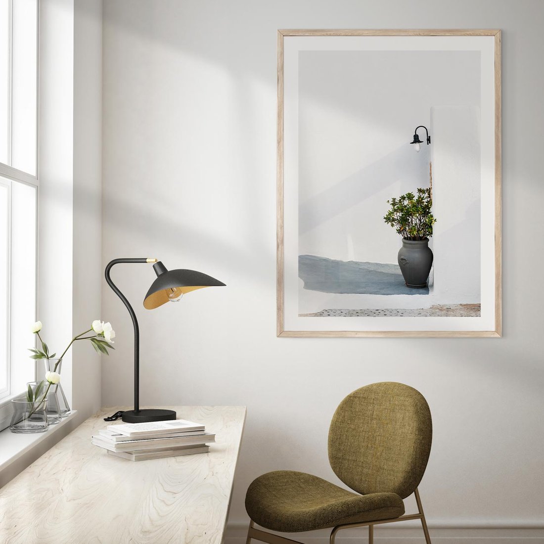 Plakat w ramie 40x50 - Błękitne wybrzeże - Santorini, Grecja - rama drewno