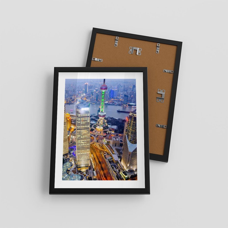 Plakat w ramie 30x40 - Wzgórza Mieściny - wieżowce, miasto - rama czarna