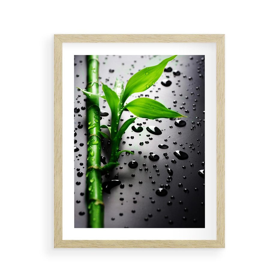 Plakat w ramie 40x50 - Bambusowa Harmonia - bambus, liście - rama drewno