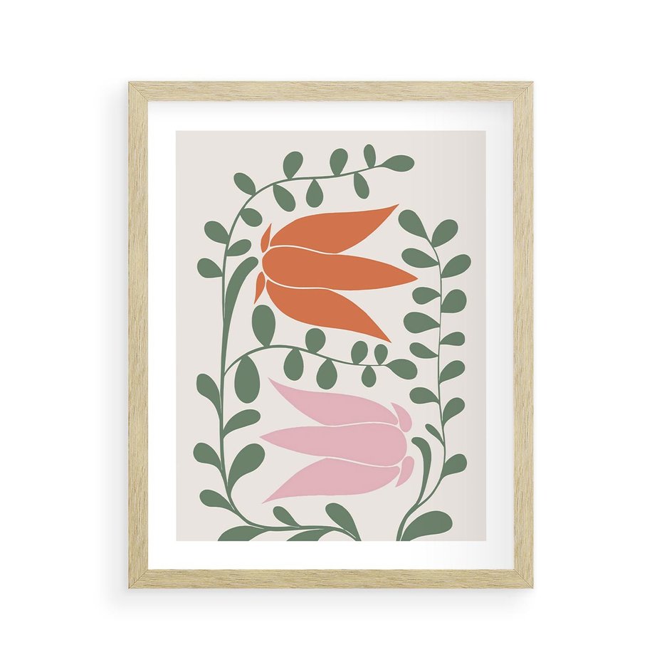 Plakat w ramie 40x50 - Rozkwitające Kontury - plakat, kwiaty - rama drewno