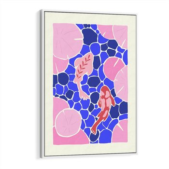 Obraz w ramie 80x120 - Rzeka Abstrakcji - abstrakcyjna kompozycja, różowe ryby wśród rafy - rama biała