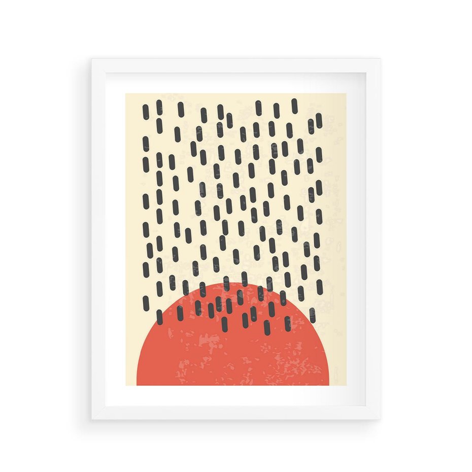 Plakat w ramie 40x50 - Czerwona Abstrakcja: Grafika z Wyrazistym Kołem - abstrakcja grafika, czerwone koło - rama biała