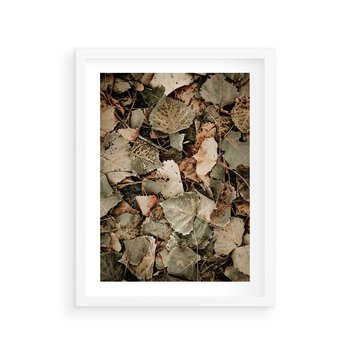 Plakat w ramie 40x50 - Magia Jesiennych Liści - liście, suche liście - rama biała