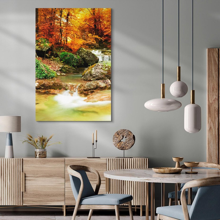 Obraz na płótnie 80x120 - Idylliczny las z bujnym strumykiem - las, drzewa