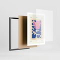 Plakat w ramie 50x70 - Rozświetlone Odbicia - lilie wodne, pastelowe kolory - rama czarna