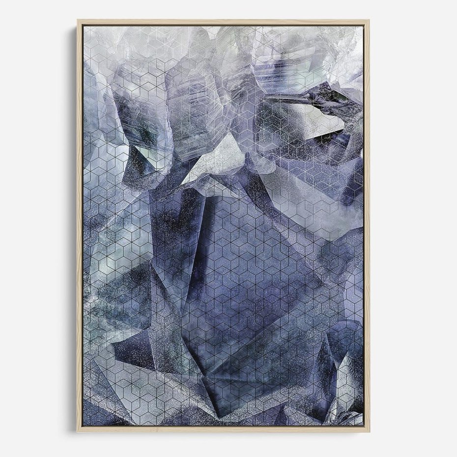 Obraz w ramie 50x70 - Melodia mgieł i marzeń - abstrakcja w kolorze granatu, przypominająca górę lodową - rama drewno