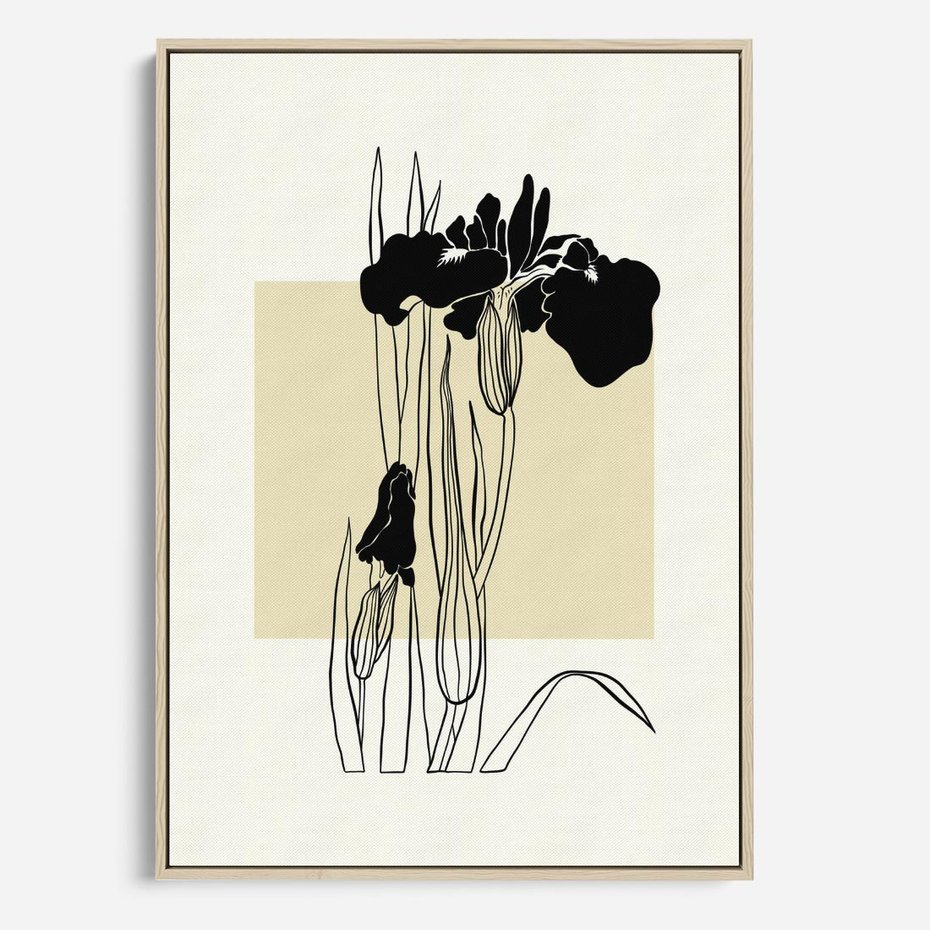 Obraz w ramie 50x70 - Rozkwitające w konturach - irys, kwiaty - rama drewno