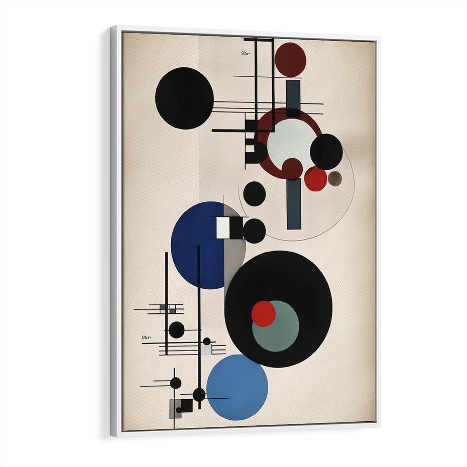 Obraz w ramie 70x100 - Rozkwitające Wibracje Wyobraźni - abstrakcyjna geometryczna kompozycja, koła linie - rama biała