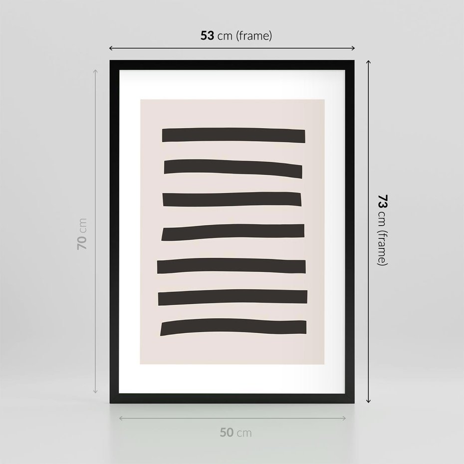 Plakat w ramie 50x70 - Strukturalna Rewolucja Form - minimalizm, czarne pasy - rama czarna
